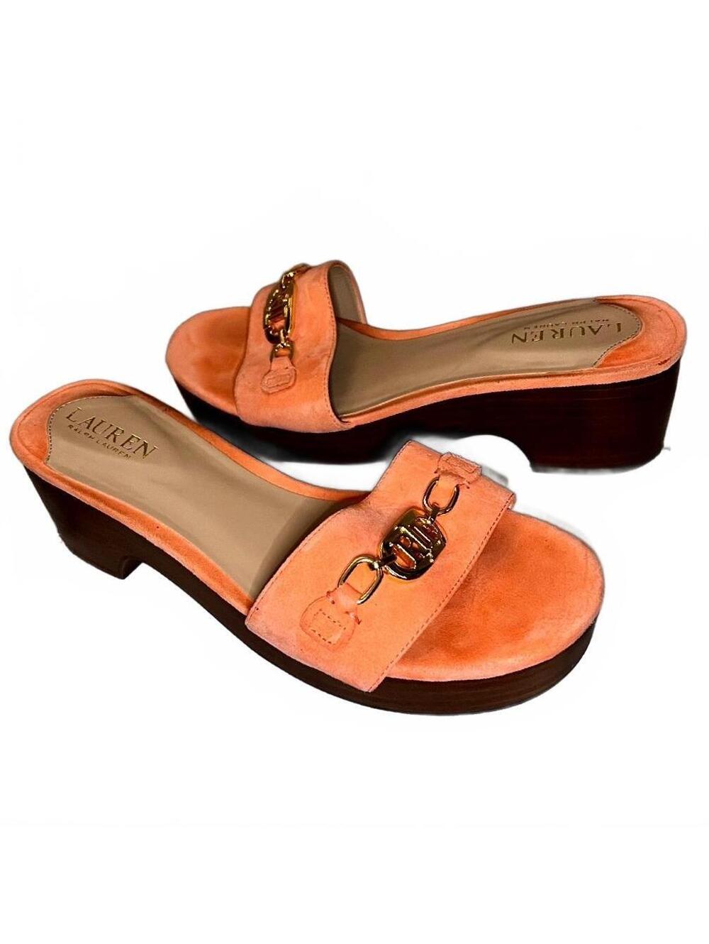 Lauren Ralph Lauren Roxanne Peach Coral Suede Platform Sandals Size 9